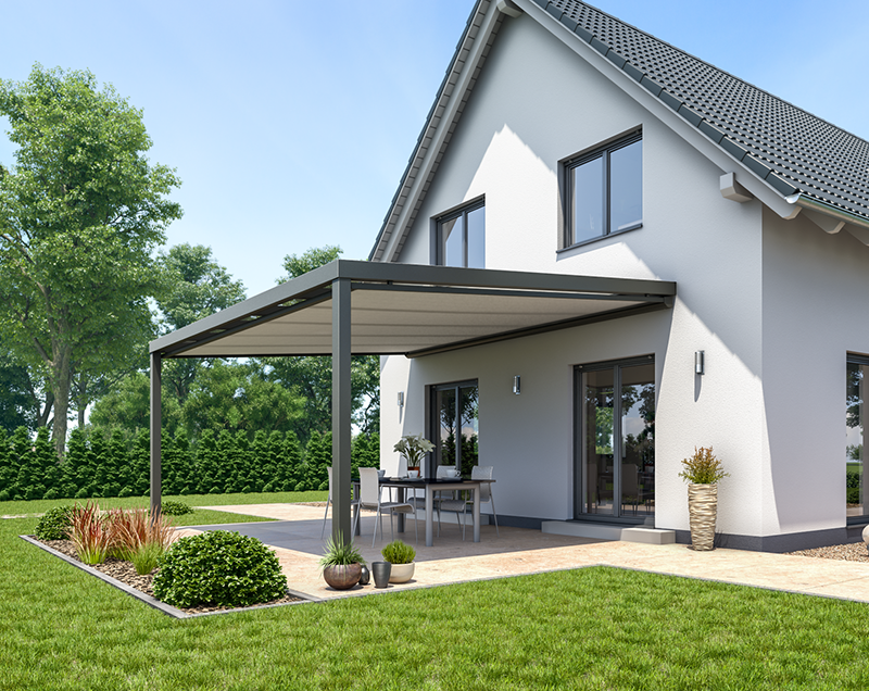 Schicke Terrassenüberdachung von Glasbau Brehm